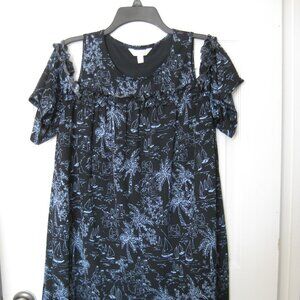 LC Lauren Conrad Womens Black/Blue Cold-Shoulder Ruffle Lined Dress Size L
